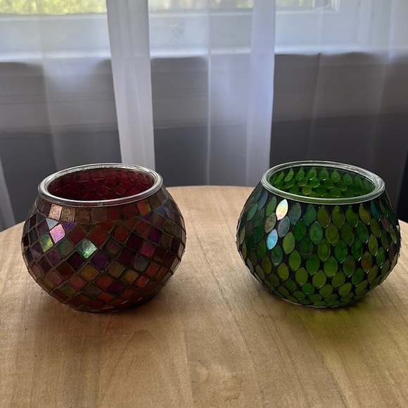 Other - 2 green and maroon mosaic candle holders!